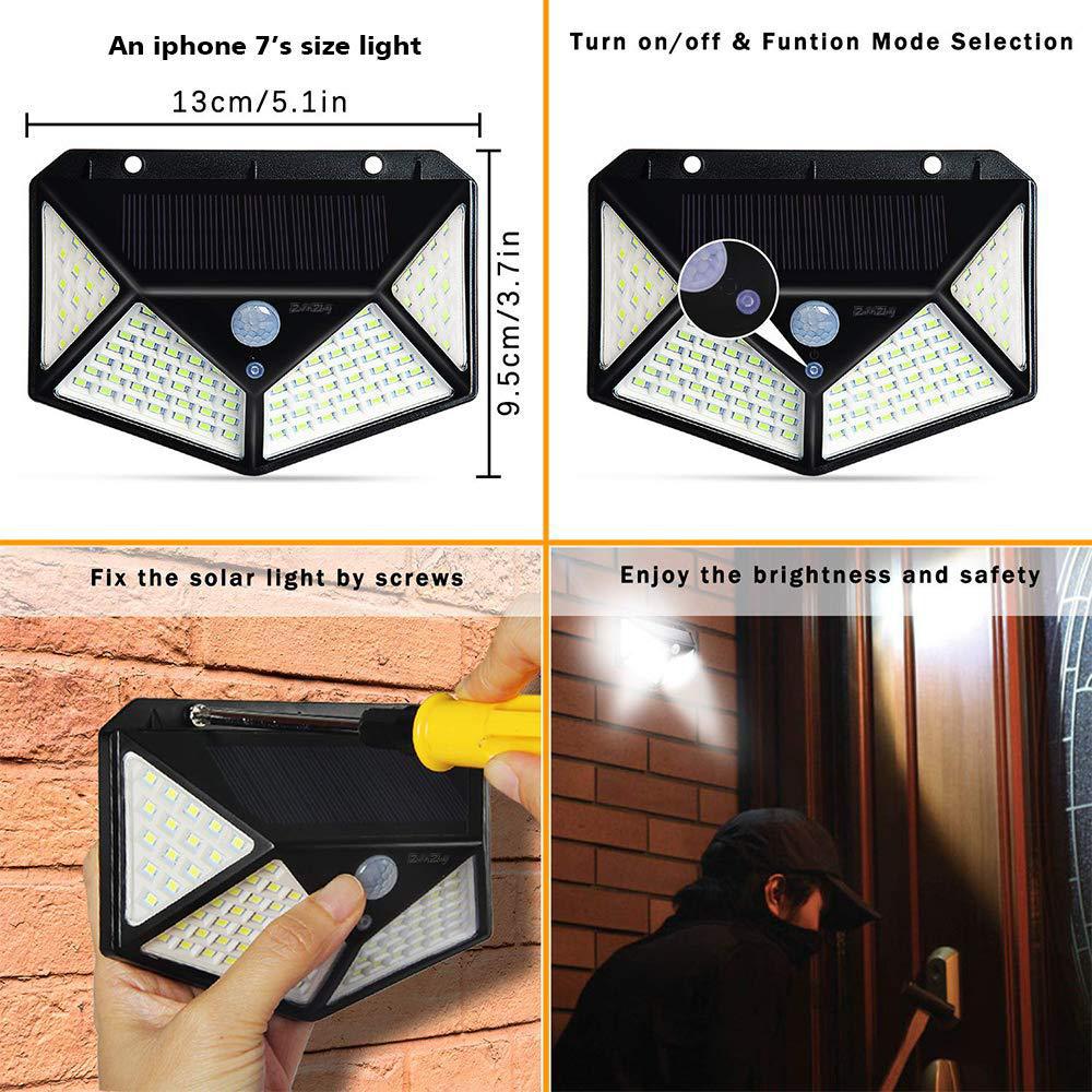 LED Solar Wall Light 100 LEDs – Outdoor Motion Sensor Light, Waterproof, 4-Side Illumination, Solar Powered Security Light for Garden, Yard, Patio