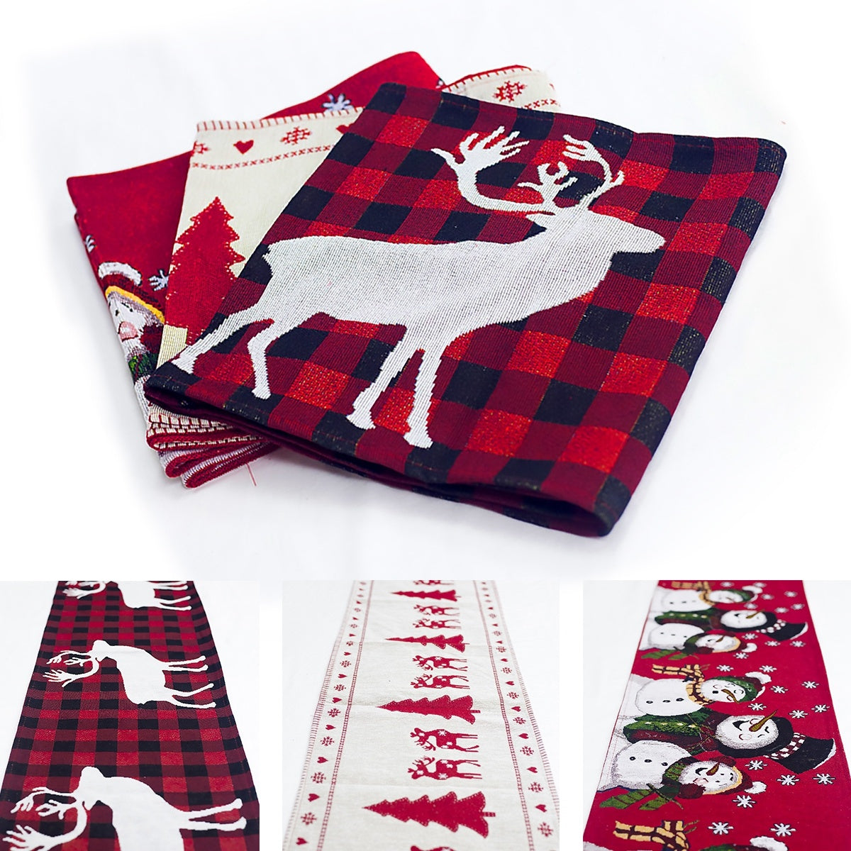 Christmas Elk & Snowman Table Runner – Merry Christmas Holiday Table Decor for Home, Dining Room & Festive Parties