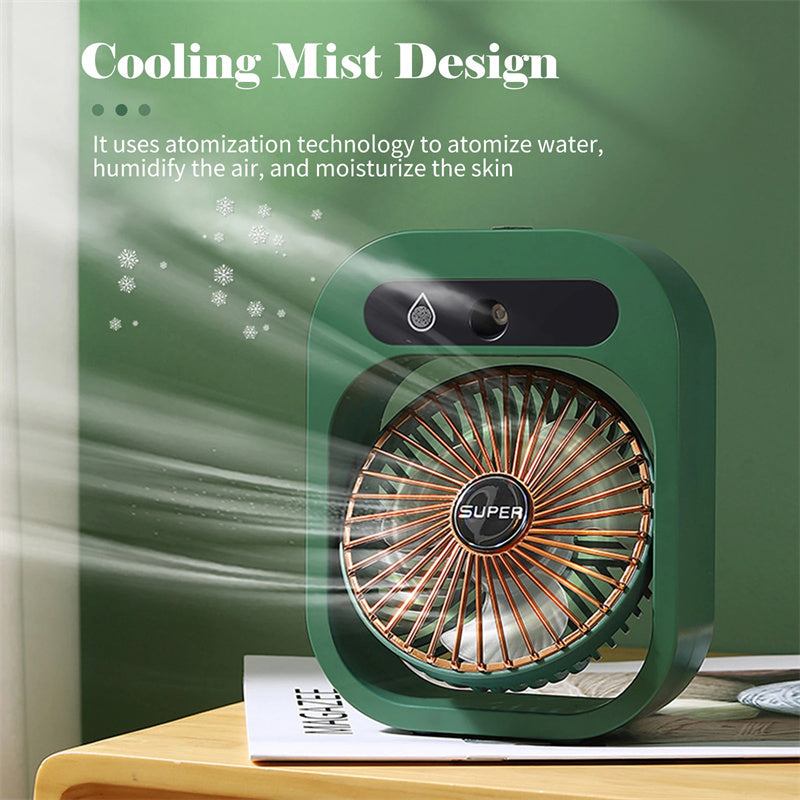 Portable Desk Misting Fan – USB Air Cooler & Humidifier with 3 Speeds