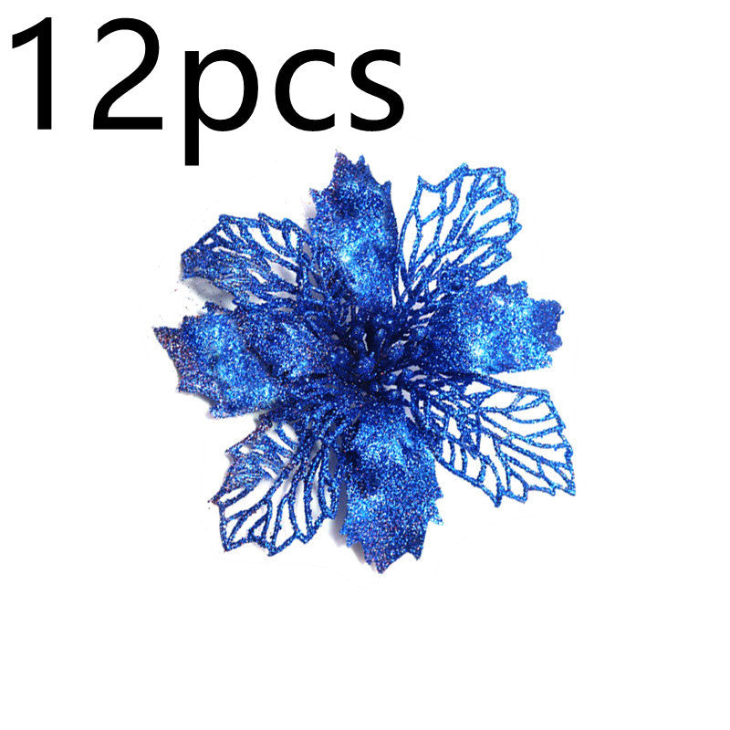 Glitter Artificial Christmas Flowers – Xmas Tree & Home Decorations, Fake Flowers for Holiday & New Year Decor
