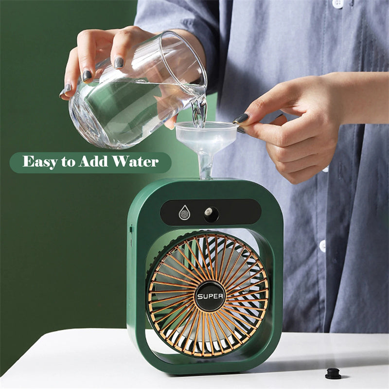 Portable Desk Misting Fan – USB Air Cooler & Humidifier with 3 Speeds