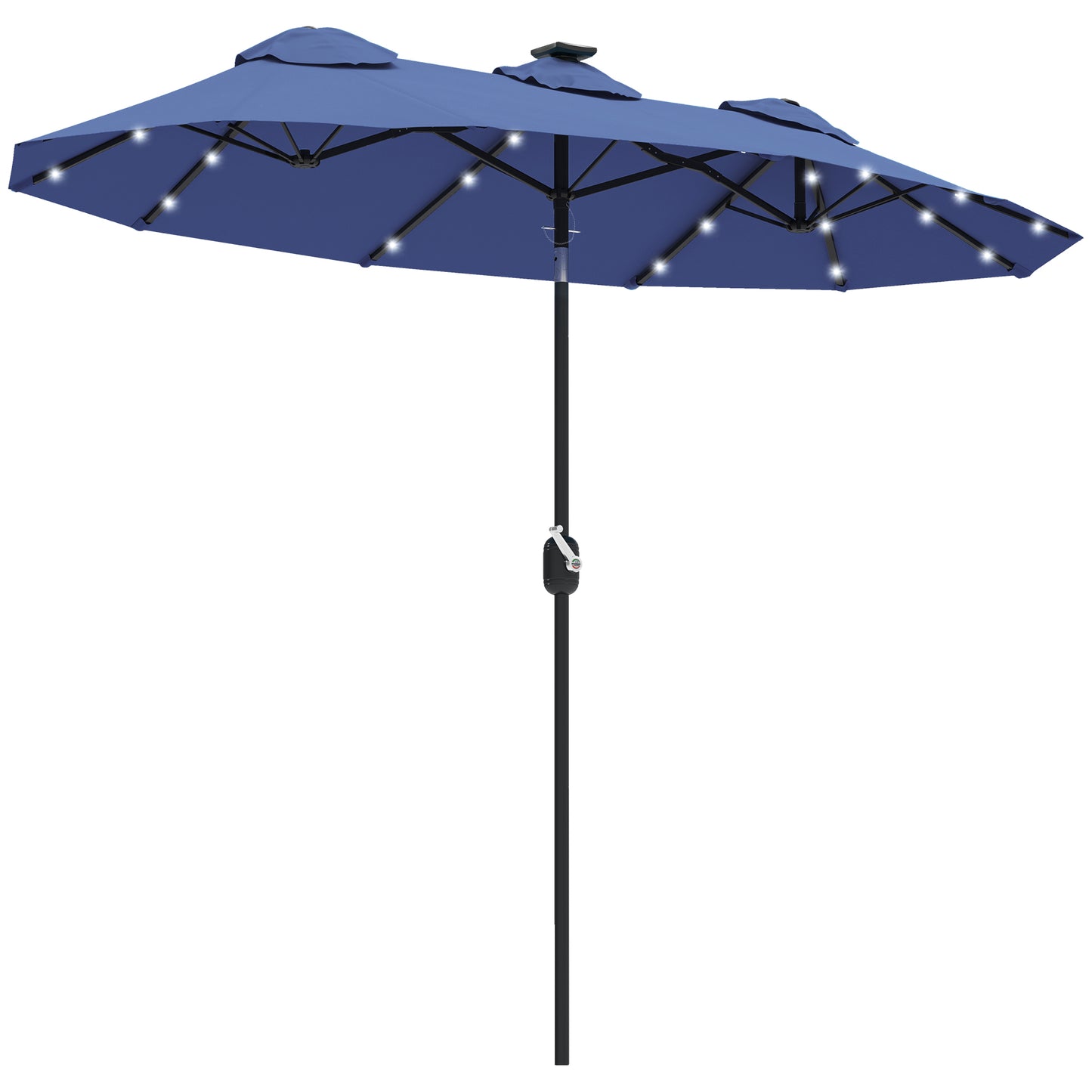 Large 9.7FT Double-Sided Patio Umbrella with Tilt, Crank Lift, 36 Solar LED Lights, 12-Rib Outdoor Umbrella for Garden, Deck, Navy Blue
