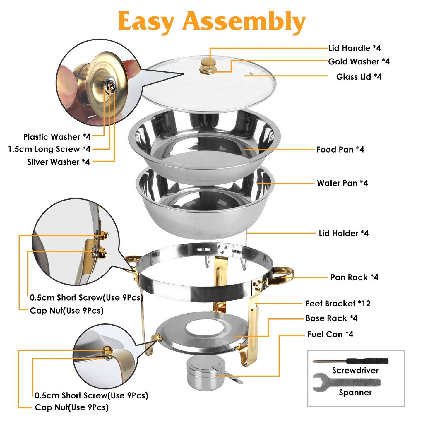 4-Piece Stainless Steel Chafing Dish Set – Round Buffet with Glass Lid