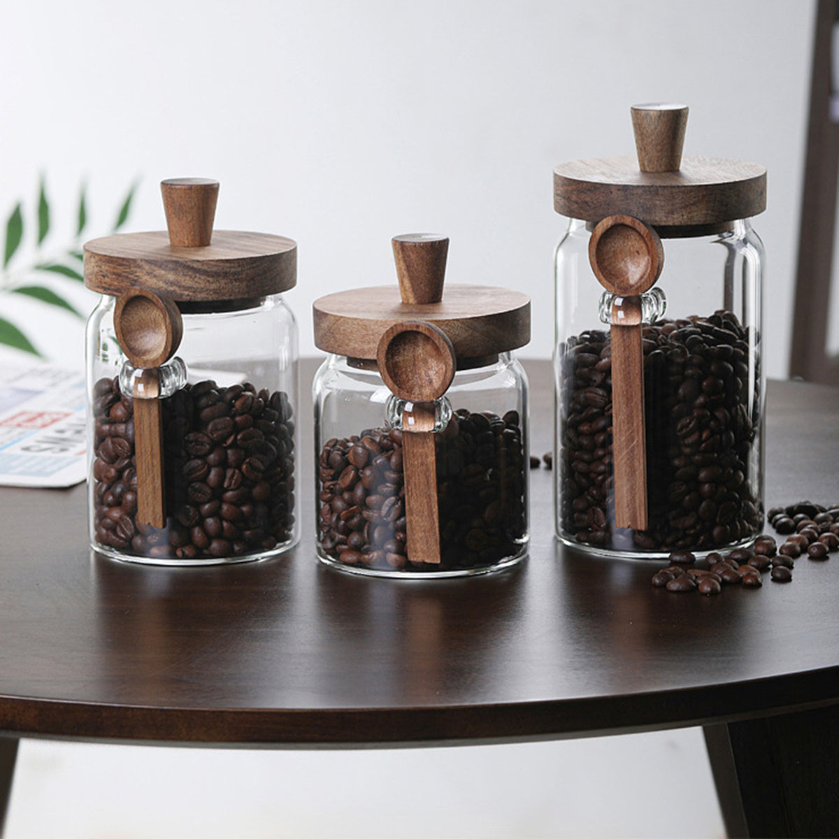 3Pcs Glass Storage Jars with Spoons – Coffee, Candy & Tea Containers
