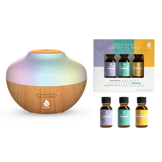 Pursonic Ultrasonic Aromatherapy Diffuser & Essential Oil Set – 300ml, 2 Mist & 7 Light Settings