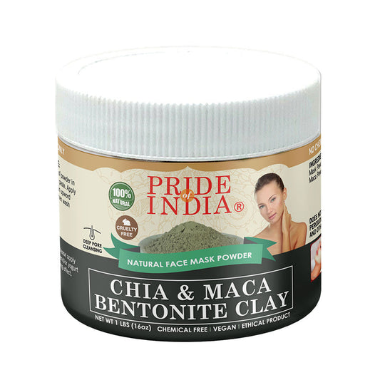 Chia & Maca Healing Bentonite Clay Natural Face Mask Powder, 1 Pound (454gm) Jar