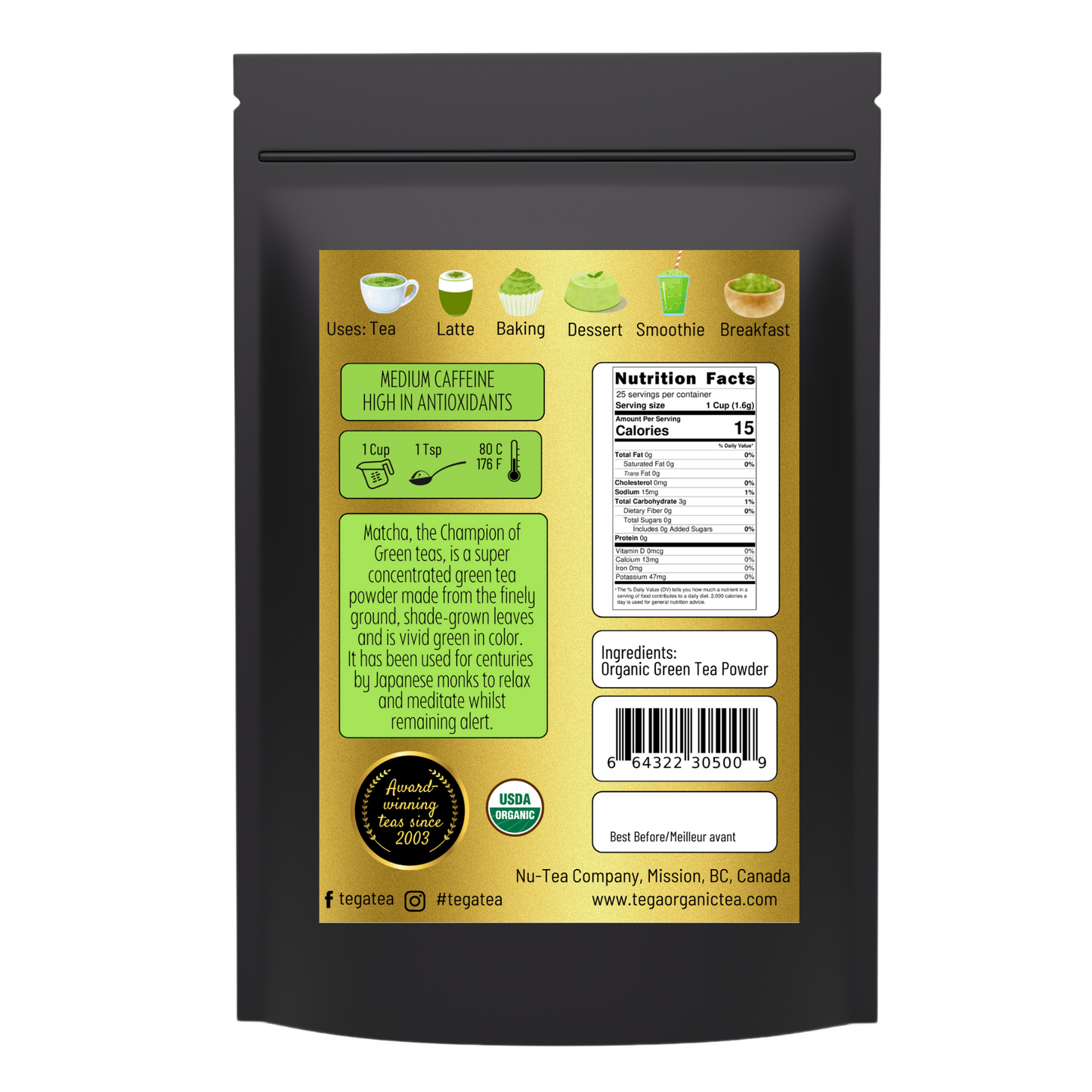 Tega Organic Japanese Matcha Green Tea Powder – 40g