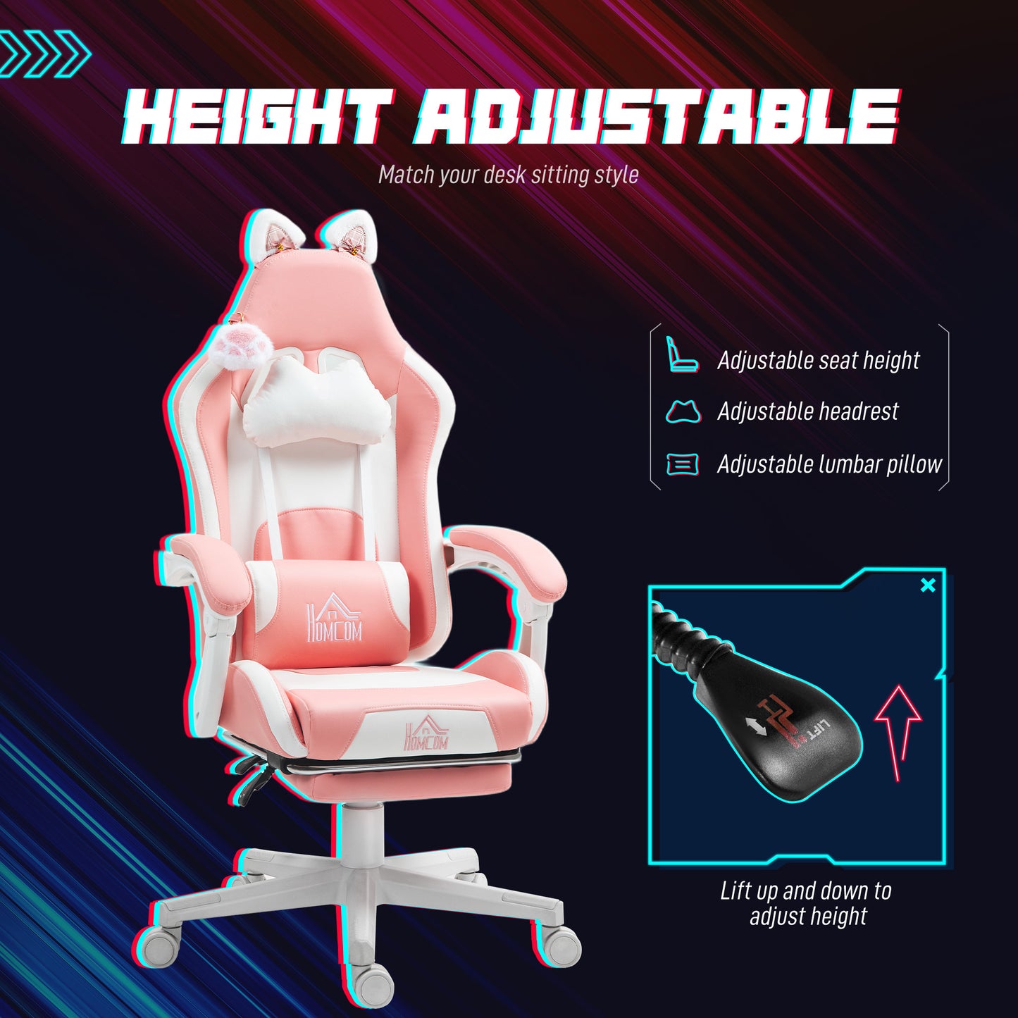 Ergonomic Racing Gaming Chair with Footrest & Full Support