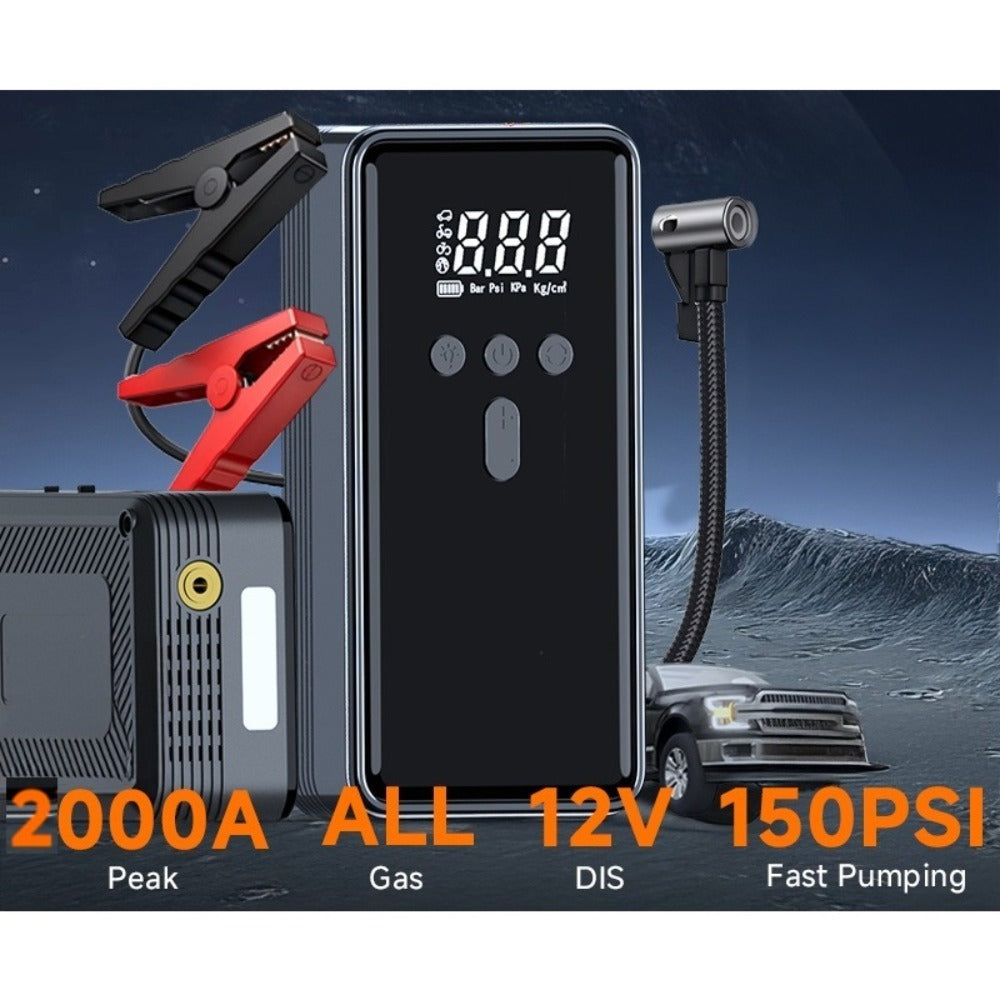 12V Car Jump Starter with Air Compressor – 2000A & Digital Tire Pump