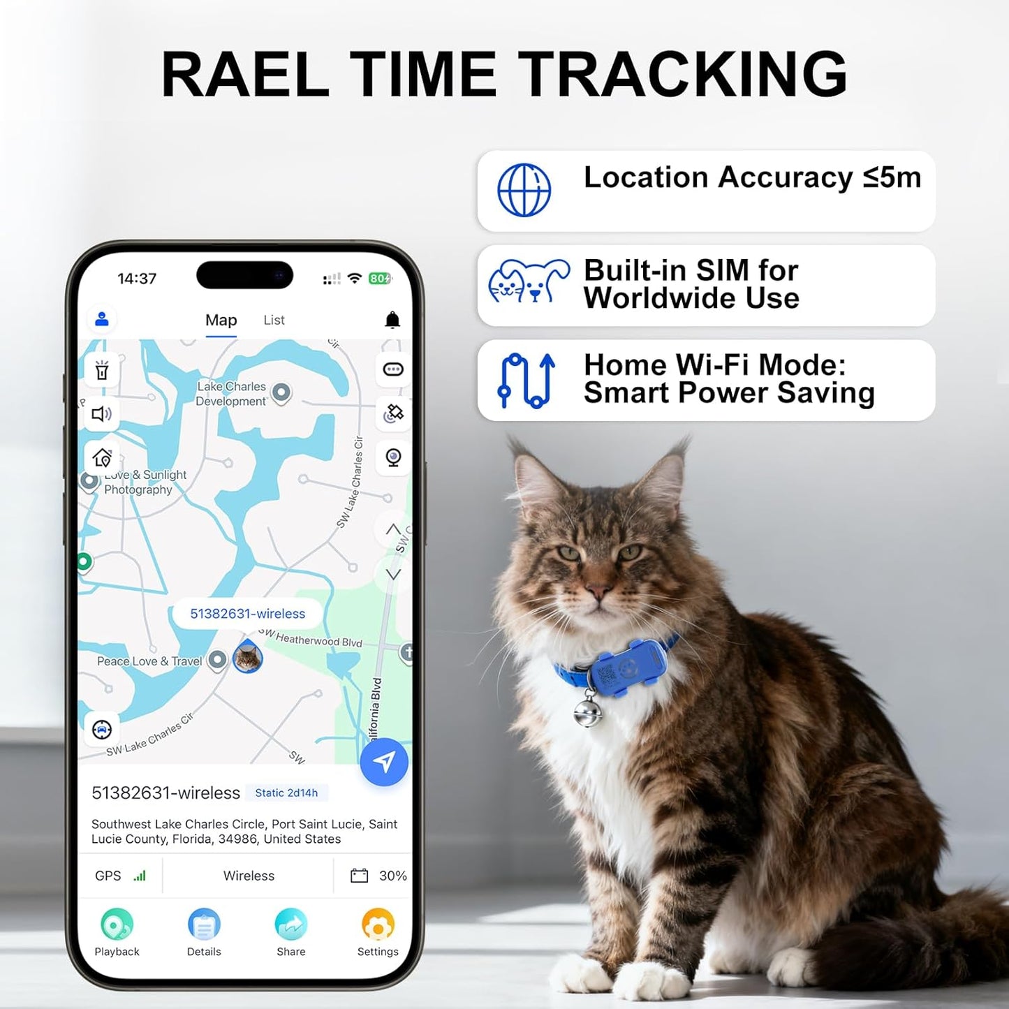Dog GPS Tracker for Collar, Real-Time Pet Location Tracker with Geofence, Sound Alarm and Flash Light, Anti-Lost Smart Pet Tracker for Dogs, Subscription Required