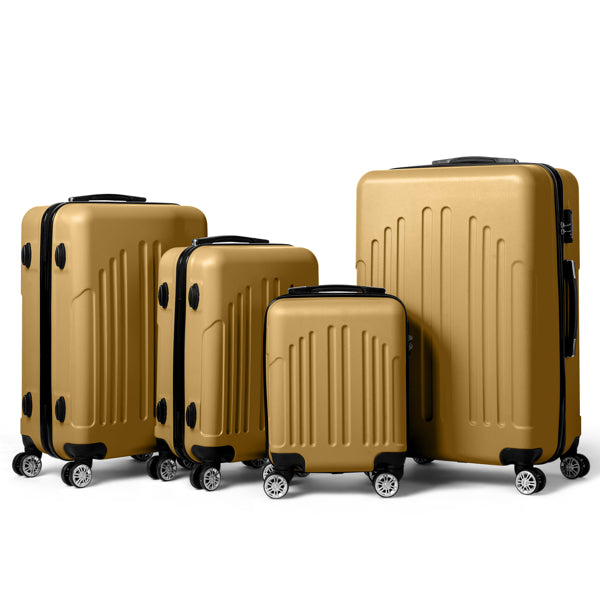 FCH 4-in-1 Vertical Stripe Trolley Case Set – Retro Mustard Yellow ABS Luggage, Lightweight Suitcase with Aluminum Alloy Trolley, 16"/20"/24"/28" Carry-On & Checked Luggage, Stylish Travel for Young Adults