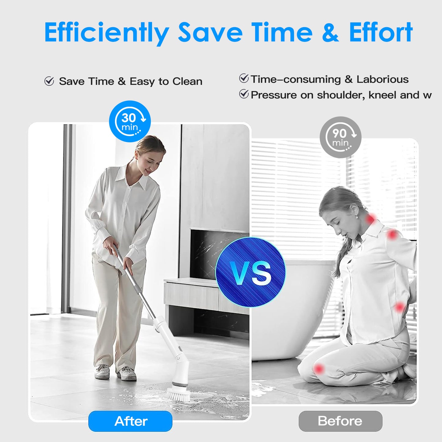 Cordless Electric Spin Scrubber with 6 Brush Heads & 2-Speed Extension