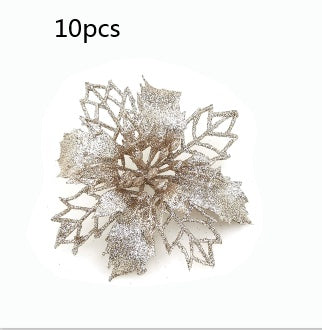 Glitter Artificial Christmas Flowers – Xmas Tree & Home Decorations, Fake Flowers for Holiday & New Year Decor