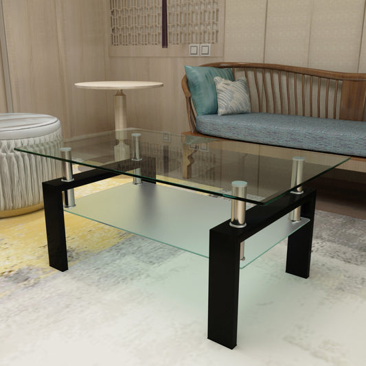 Rectangle Black Glass Coffee Table – Modern Side & Center Table for Living Room