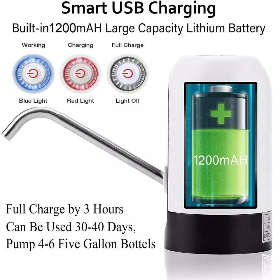 Electric Water Pump for 5 Gallon Bottles, USB Rechargeable Automatic Water Dispenser, Portable Universal Drinking Water Pump