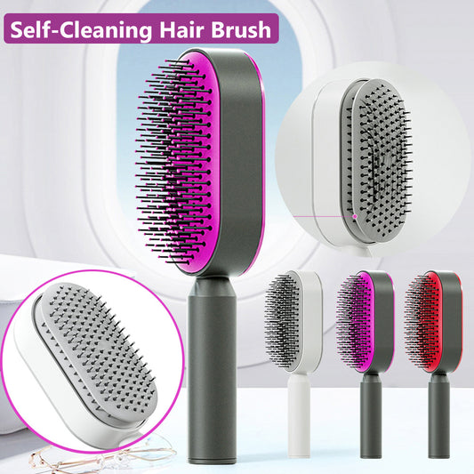 Self-Cleaning Anti-Static Hair Brush with One-Key Cleaning & Scalp Massage