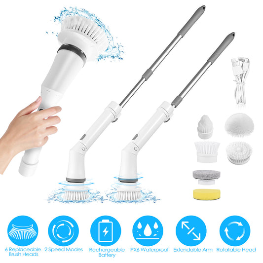 Cordless Electric Spin Scrubber with 6 Brush Heads & 2-Speed Extension