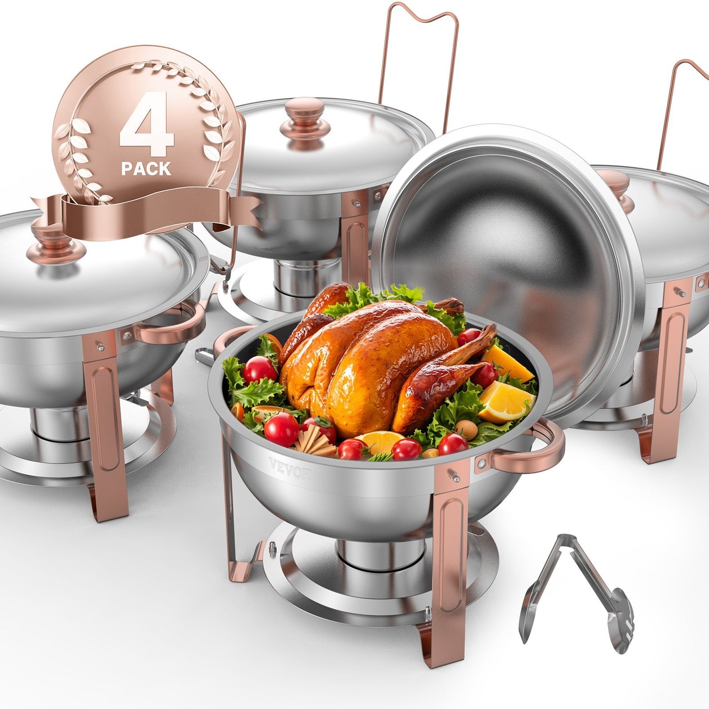 Rose Gold 5Qt Chafing Dish Set (4 Pack) – Stainless Steel Buffet Warmers