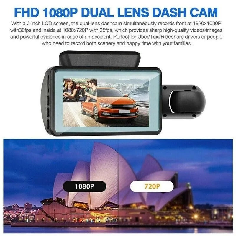 1080P Dual Lens Car Dash Cam – Front & Inside Video Recorder with G-Sensor