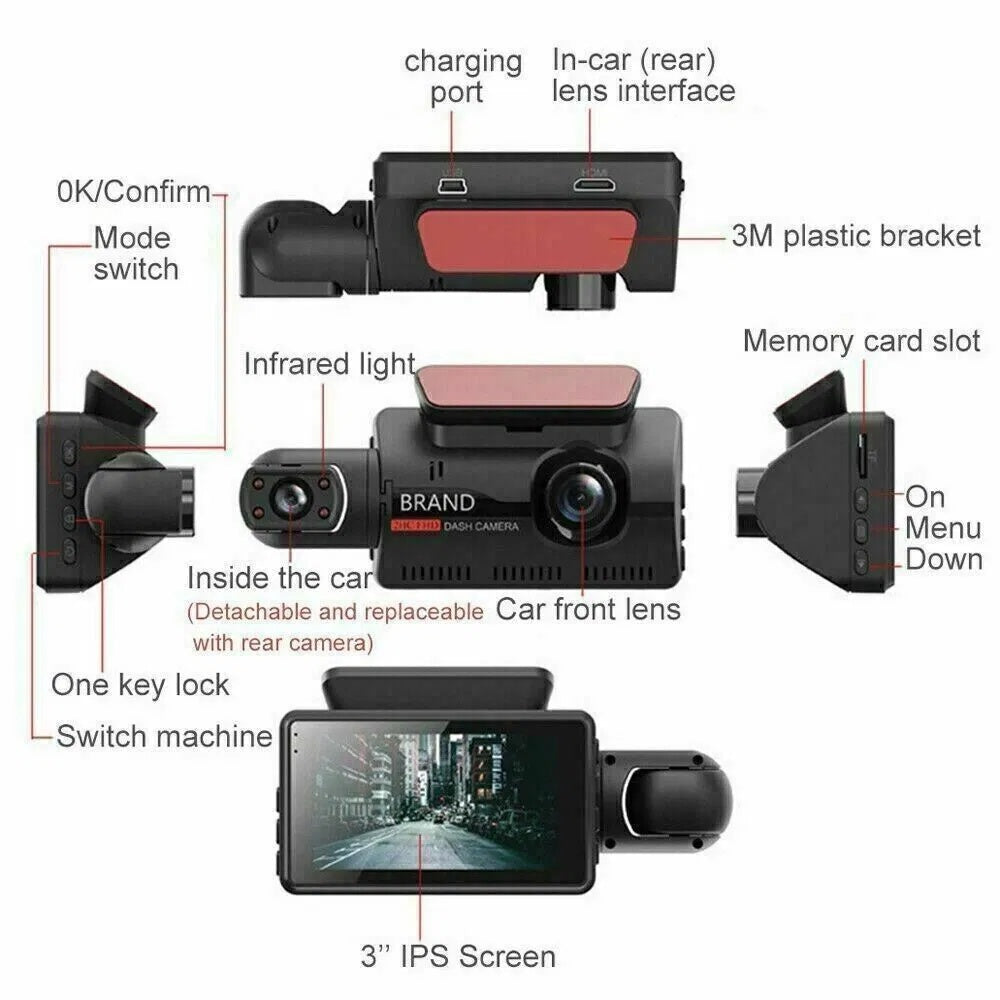 1080P Dual Lens Car Dash Cam – Front & Inside Video Recorder with G-Sensor