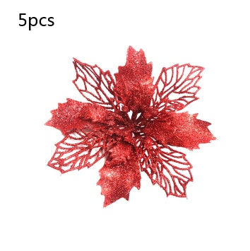 Glitter Artificial Christmas Flowers – Xmas Tree & Home Decorations, Fake Flowers for Holiday & New Year Decor