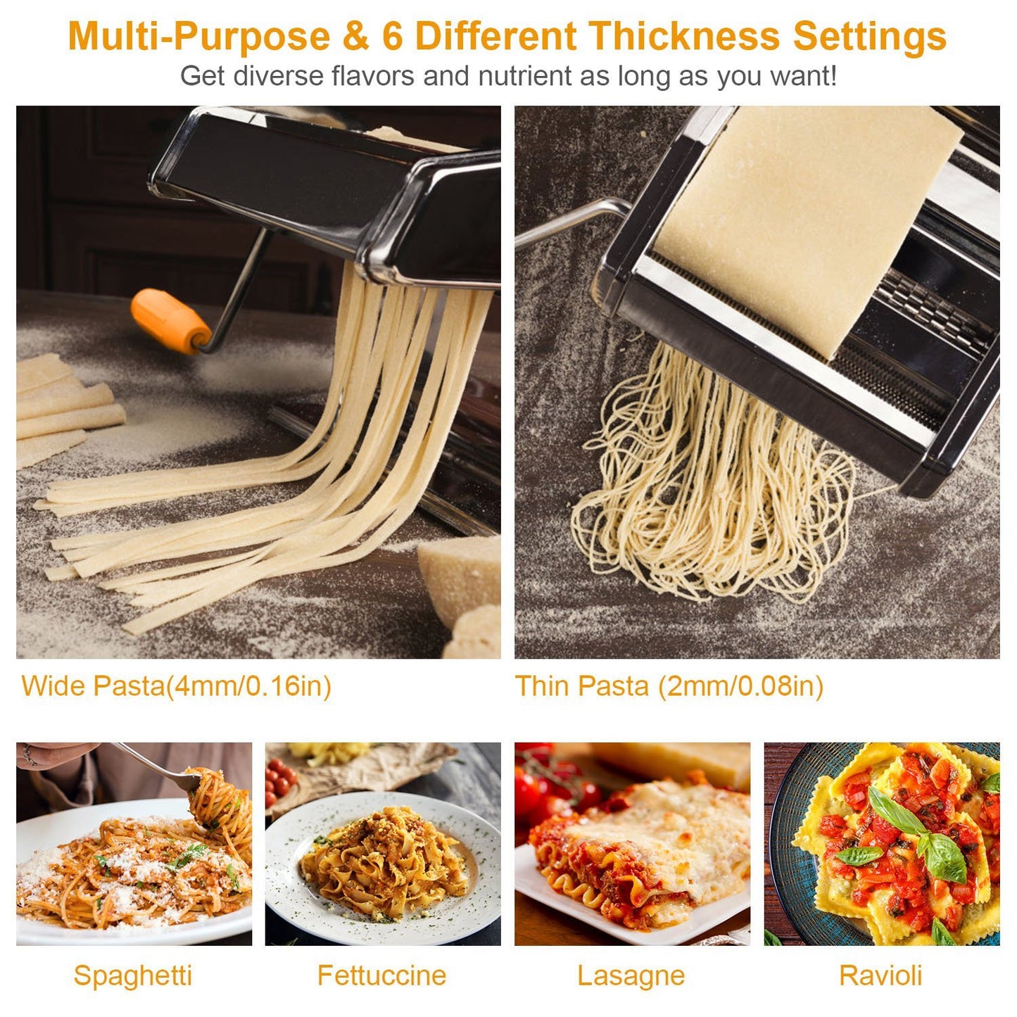 1Pc Pasta Maker Roller Machine Fettuccine Noodle Maker 9 Thickness Settings Stainless Steel
