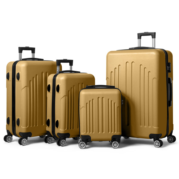 FCH 4-in-1 Vertical Stripe Trolley Case Set – Retro Mustard Yellow ABS Luggage, Lightweight Suitcase with Aluminum Alloy Trolley, 16"/20"/24"/28" Carry-On & Checked Luggage, Stylish Travel for Young Adults