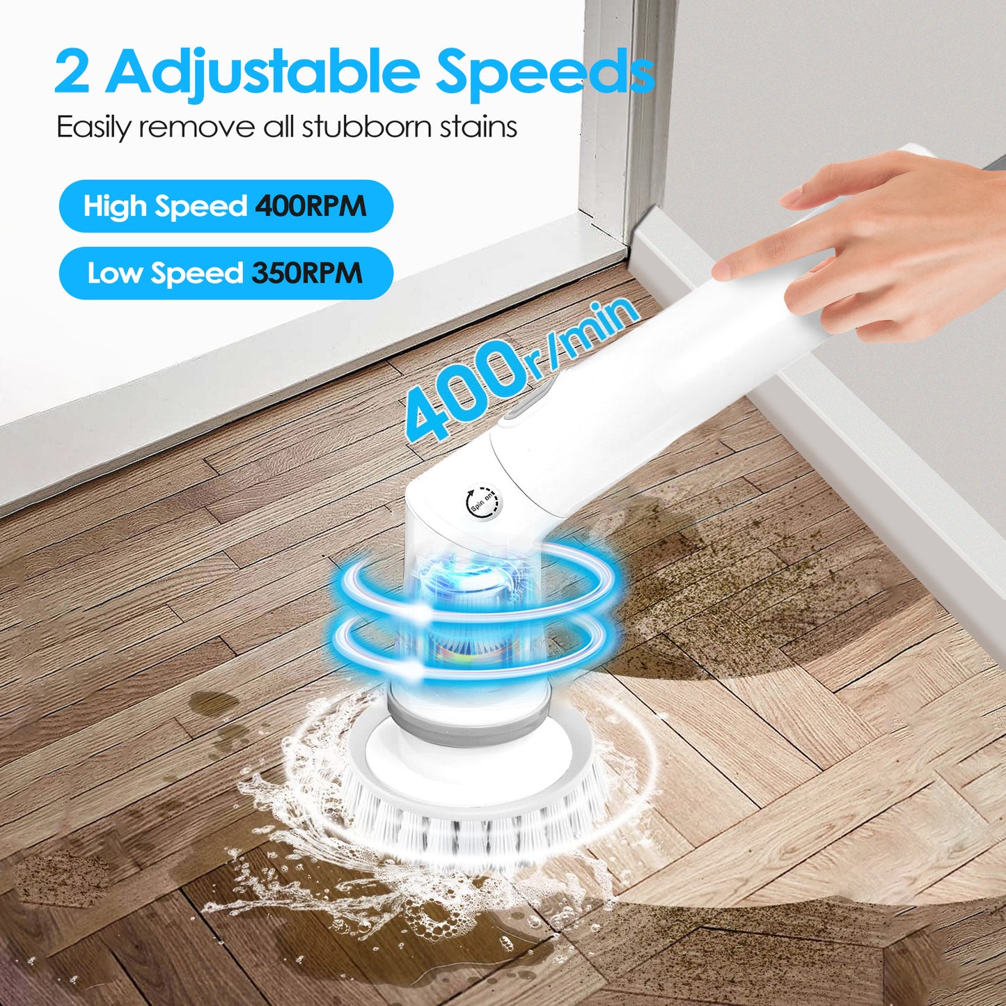 Cordless Electric Spin Scrubber with 6 Brush Heads & 2-Speed Extension