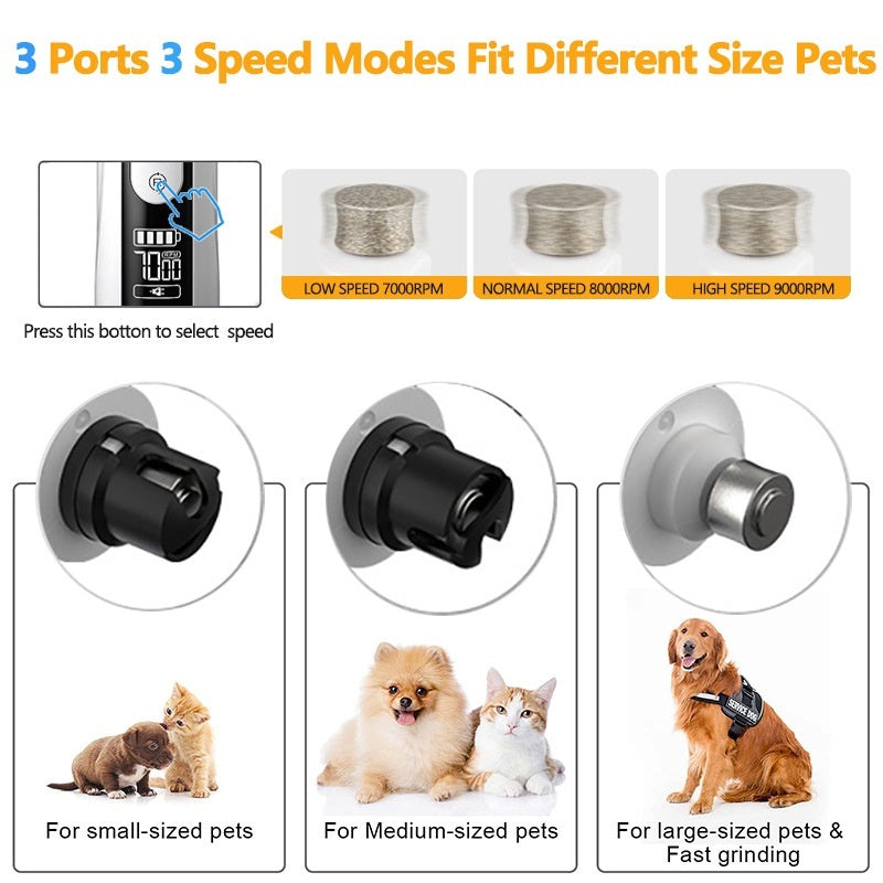Electric Pet Nail Grinder – 3-Speed LED Automatic Nail Trimming Device for Dogs & Cats