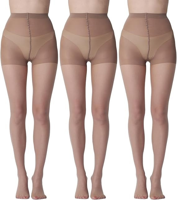 Women’s 20D Ultra Sheer Pantyhose, 3 Pairs, Control Top Tights, Run Resistant, Lightweight & Silky Smooth Stockings