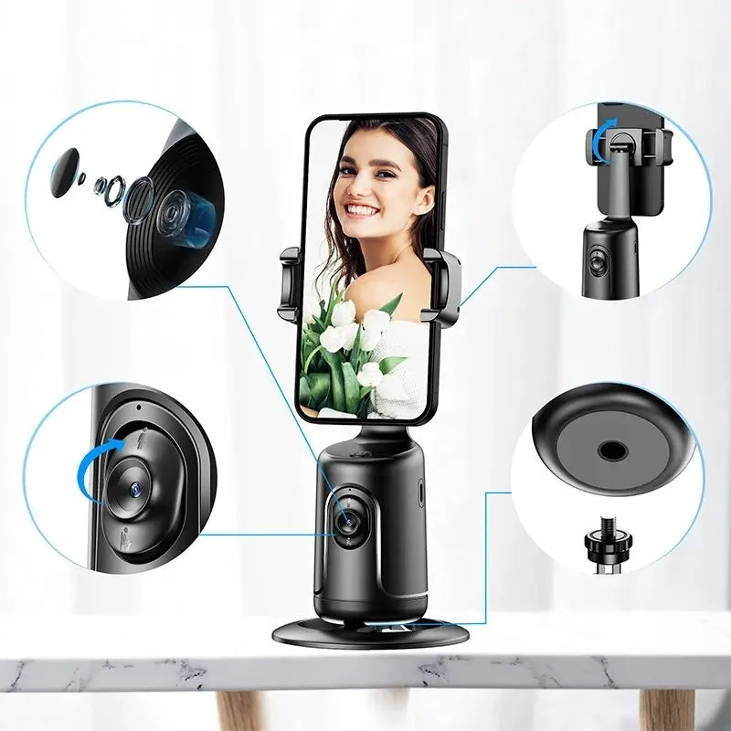 360° Auto Face Tracking AI Smart Gimbal – Phone Stabilizer & Tripod for Vlog & Live Video