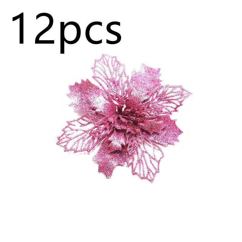 Glitter Artificial Christmas Flowers – Xmas Tree & Home Decorations, Fake Flowers for Holiday & New Year Decor