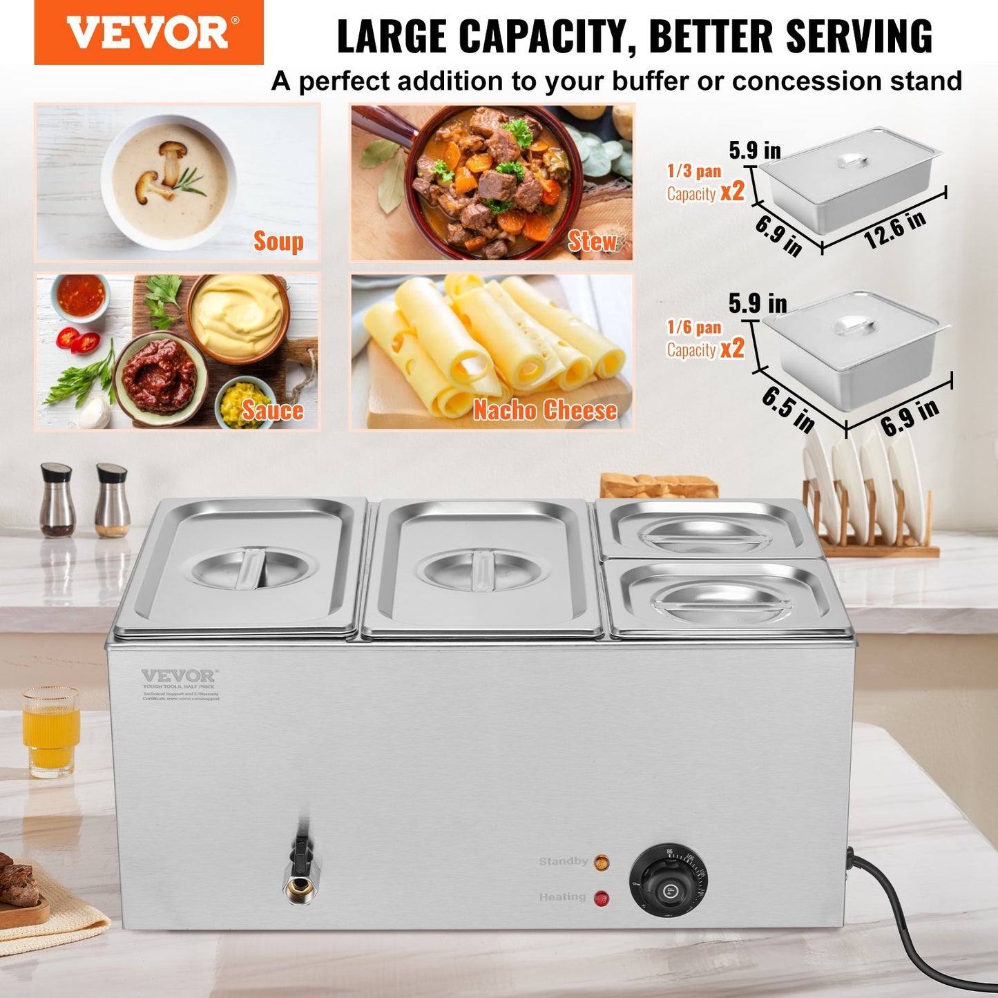 Commercial Electric Food Warmer 4-Pan Countertop Buffet 16.4QT Bain Marie