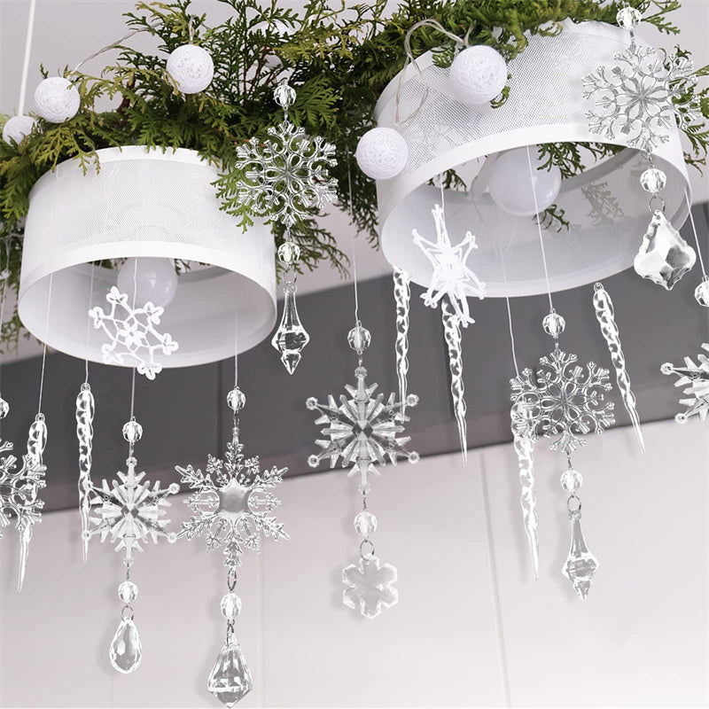 10pcs Christmas Tree Hanging Pendants – Acrylic Ice Strip Snow Ornaments for Ceiling, Xmas & New Year Home Decor
