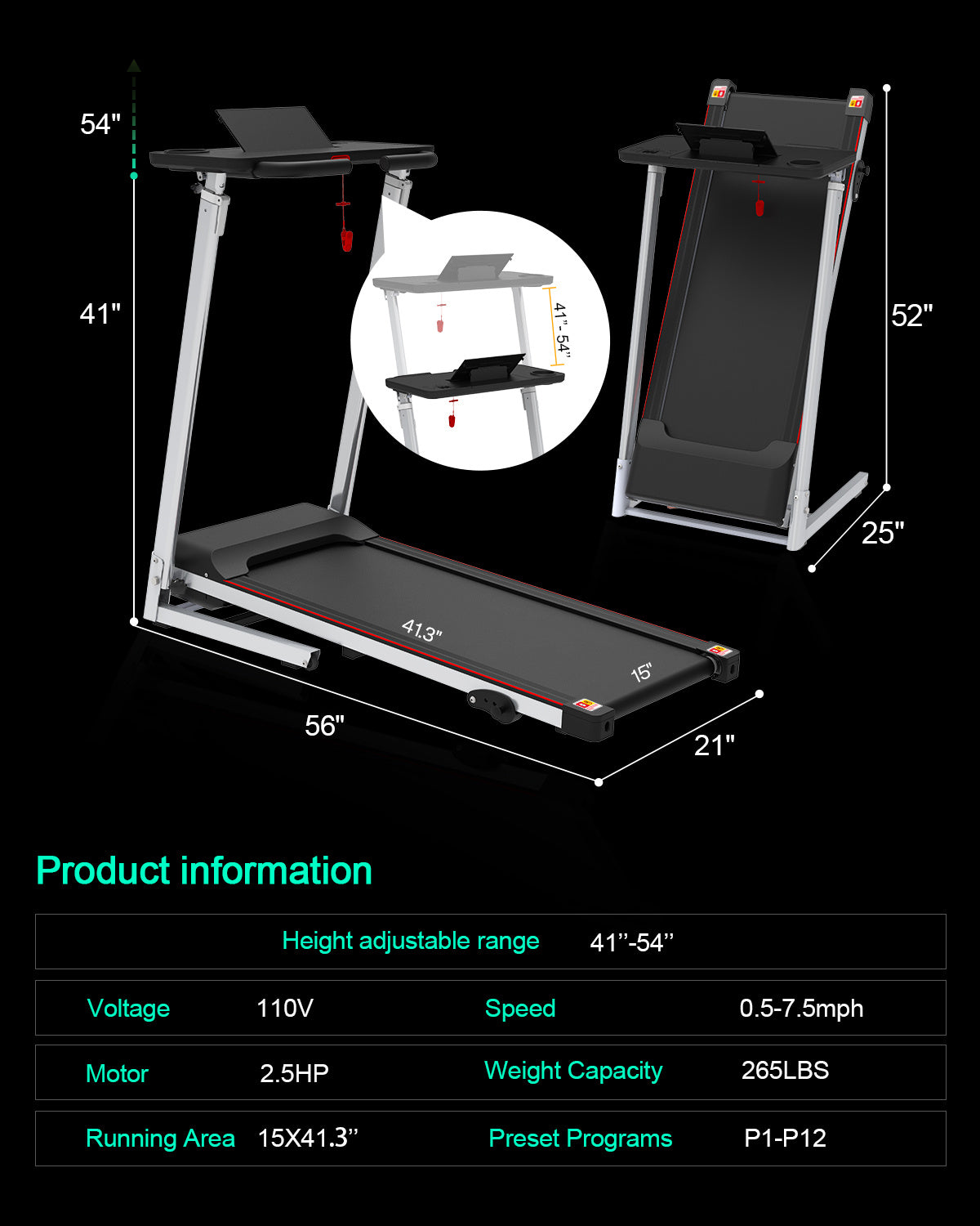 JK1608-2B Treadmill – Electric Home Running Machine with LCD Display & Foldable Design